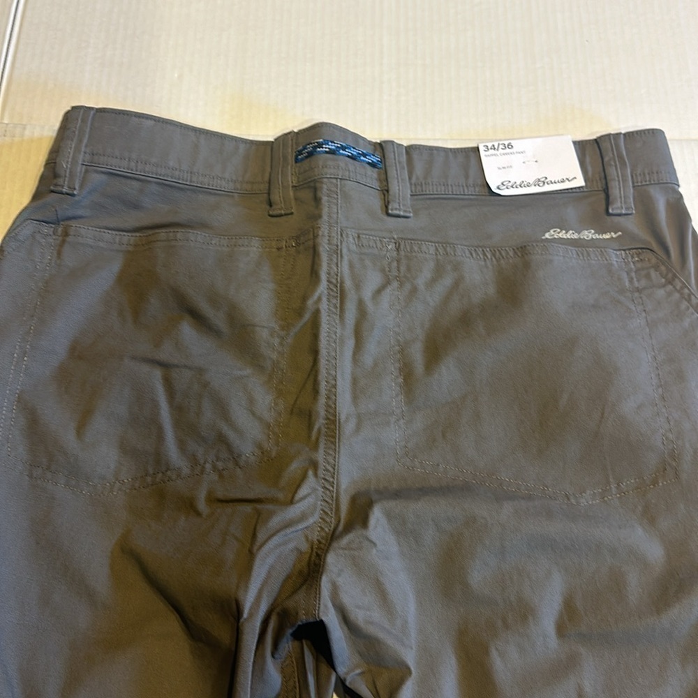 NWT Eddie Bauer brown Rappel Canvas Pant teak slim fit zipper side pocke… - Picture 9 of 11